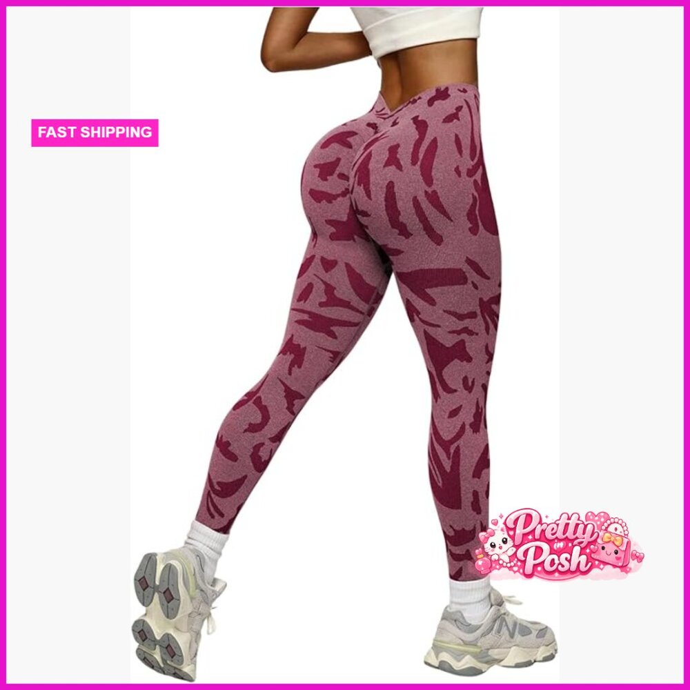 Nylon-Elastane High Waisted Yoga Leggings With V Back And Scrunch Butt